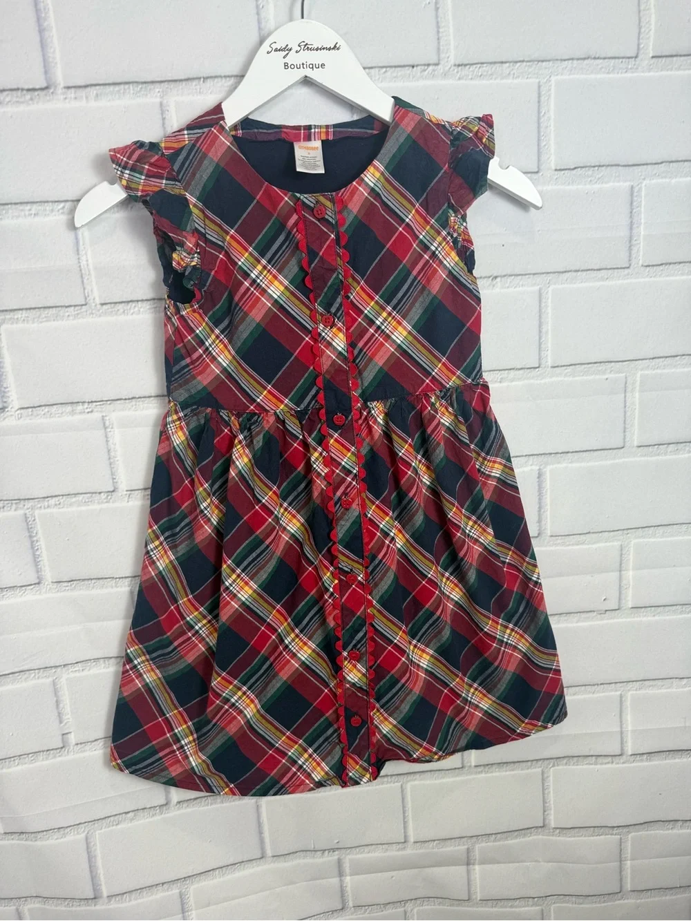 Gymboree Girls Size 8 cotton Plaid Ruffle Sleeve Button Front Dress